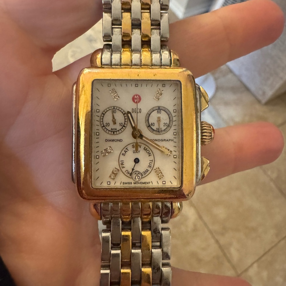 Gold and Silver Deco Watch with diamonds